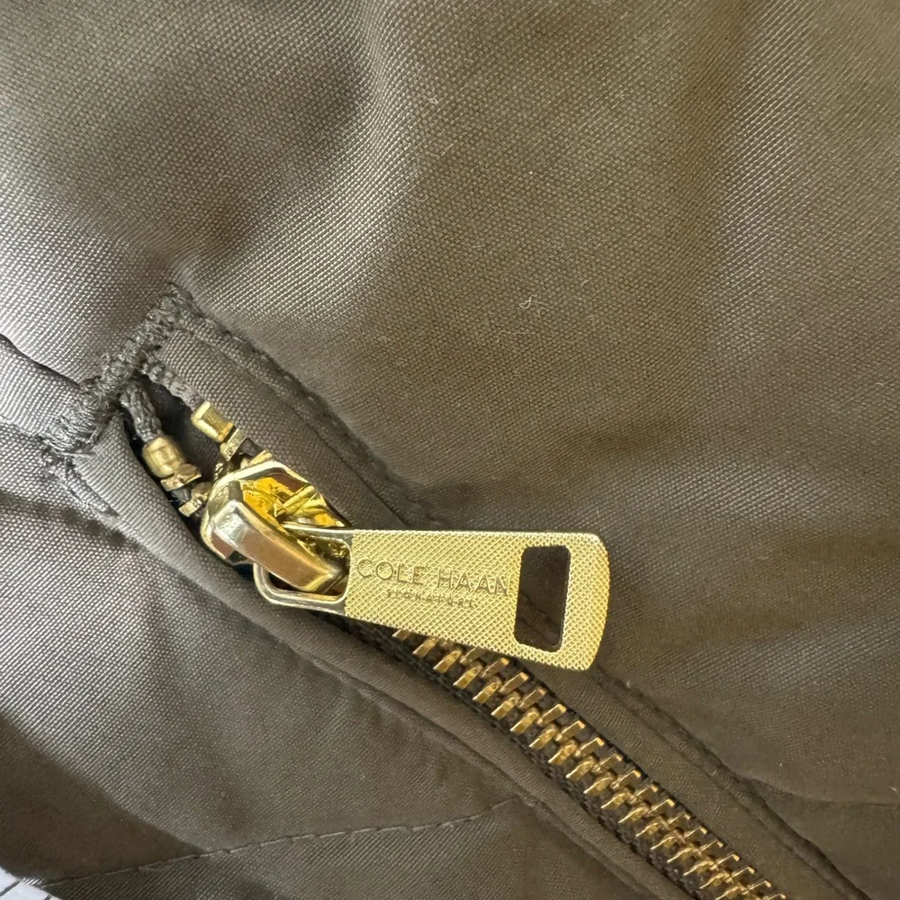 Cole Haan Signature Olive Down Puffer Jacket XS | Gold Zip Hooded‎ Quilted Coat